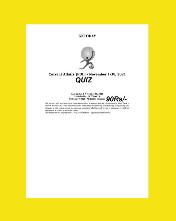GKTODAY CURRENT AFFAIRS QUIZ-NOVEMBER- 2021 (BLACK & WHITE)