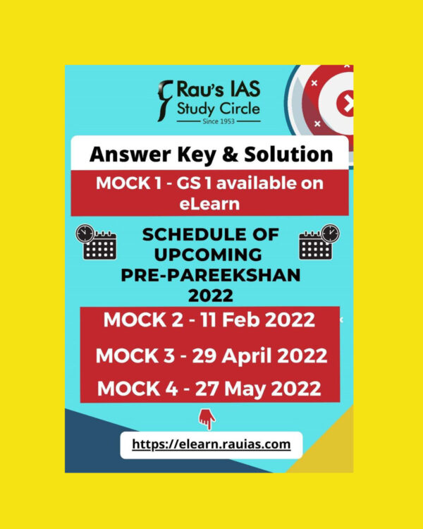 RAU’S IAS PRELIMS 2022 TEST-30 MOCK-1 GENERAL STUDIES 1 AVAILABLE ON E-LEARN ANSWERS KEY & SOLUTION  (BLACK & WHITE)