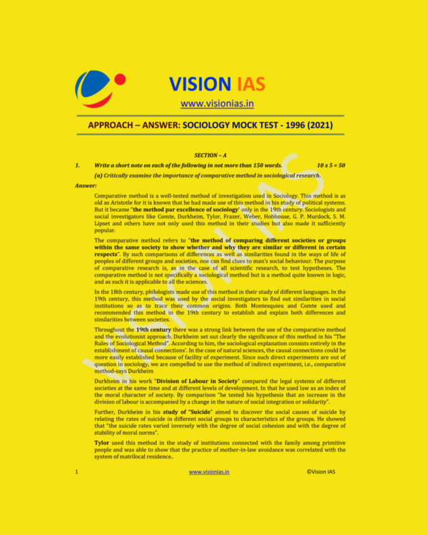 VISION IAS 2021 MODEL ANSWER APPROACH-ANSWER- SOCIOLOGY MOCK  TEST-1996 (2021) MODEL PAPER (BLACK & WHITE)