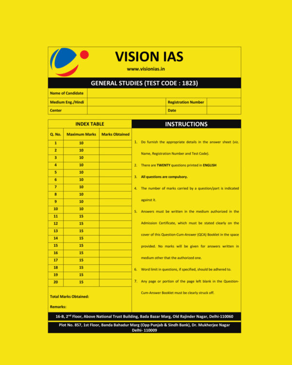 VISION IAS 2022 QCA -GS MAINS MOCK TEST-1823 (2022)- QUESTION –CUM-ANSWERS (BLACK & WHITE)