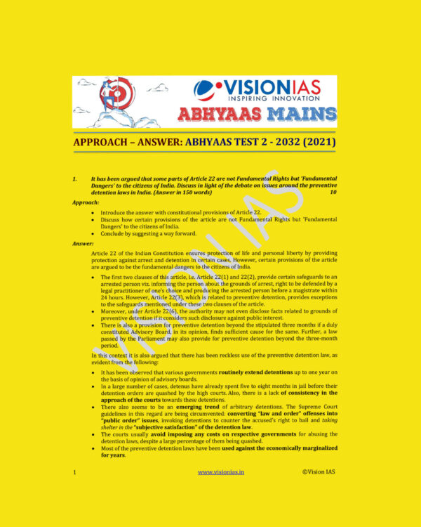 VISION IAS ABHYAAS 2021 MODEL  ANSWER ABHYAAS TEST-2 (TEST CODE-2032)-2021 (MODEL PAPERS ) (BLACK & WHITE)