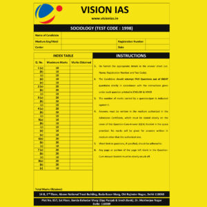 VISION IAS SOCIOLOGY TEST-1998 (2021) QUESTION-CUM-ANSWERS BOOKLET (BLACK & WHITE)