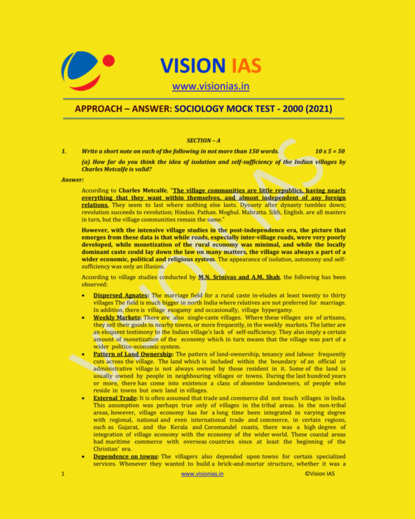 VISION IAS SOCIOLOGY TEST-2000 (2021) MODEL PAPER (BLACK & WHITE)