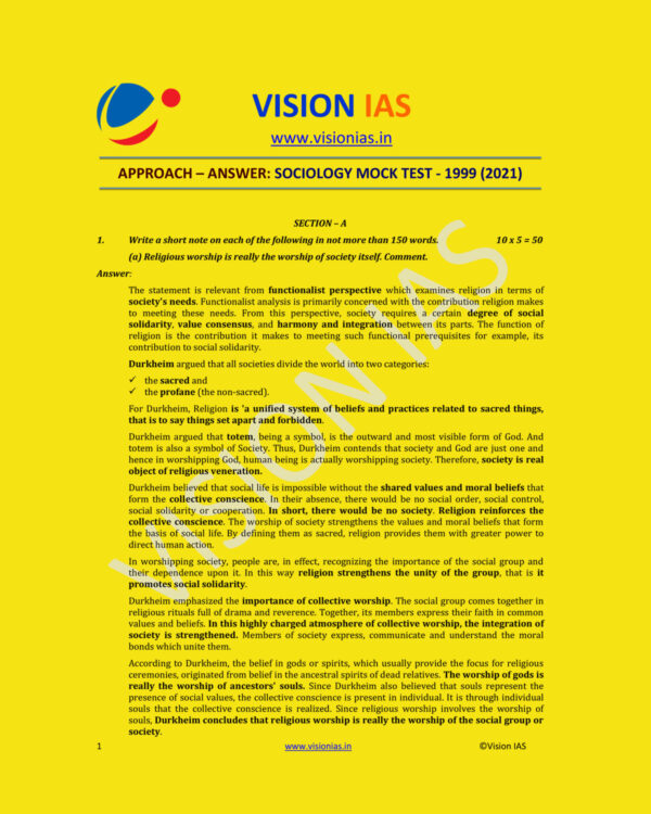VISION IAS TEST-1999 (2021) SOCIOLOGY MODEL PAPER (BLACK & WHITE)
