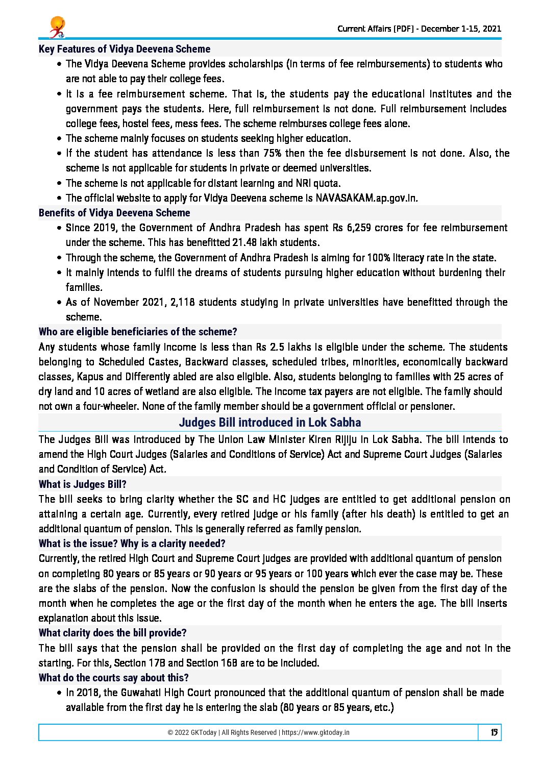 GKTODAY CURRENT AFFAIRS DECEMBER 2021 (BLACK & WHITE) Imagerunners