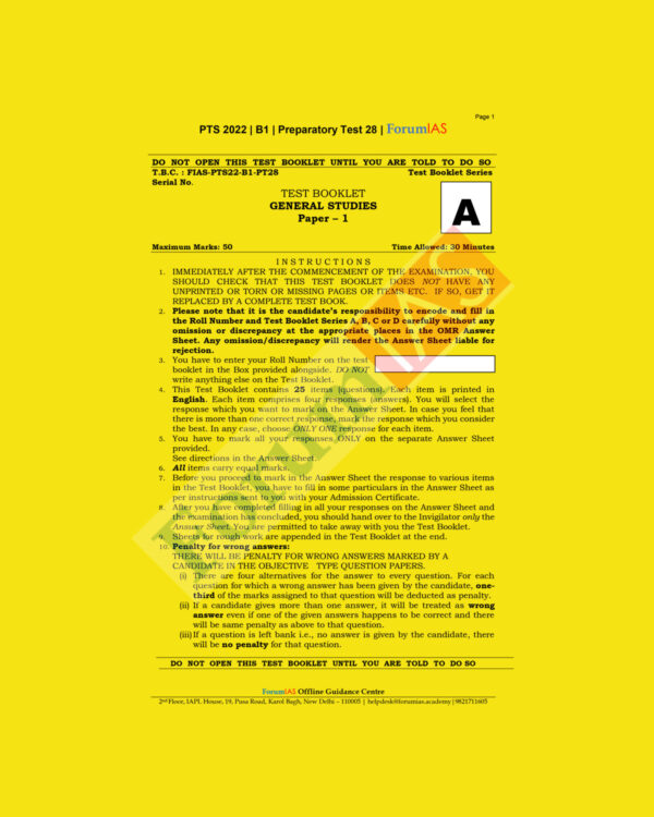FORUM IAS 2022 PREPARATORY- TEST-28 (PTS-2022-BATCH-1) (BLACK &WHITE)
