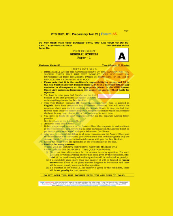 FORUM IAS 2022 PREPARATORY- TEST-29 (PTS-2022-BATCH-1) (BLACK &WHITE)