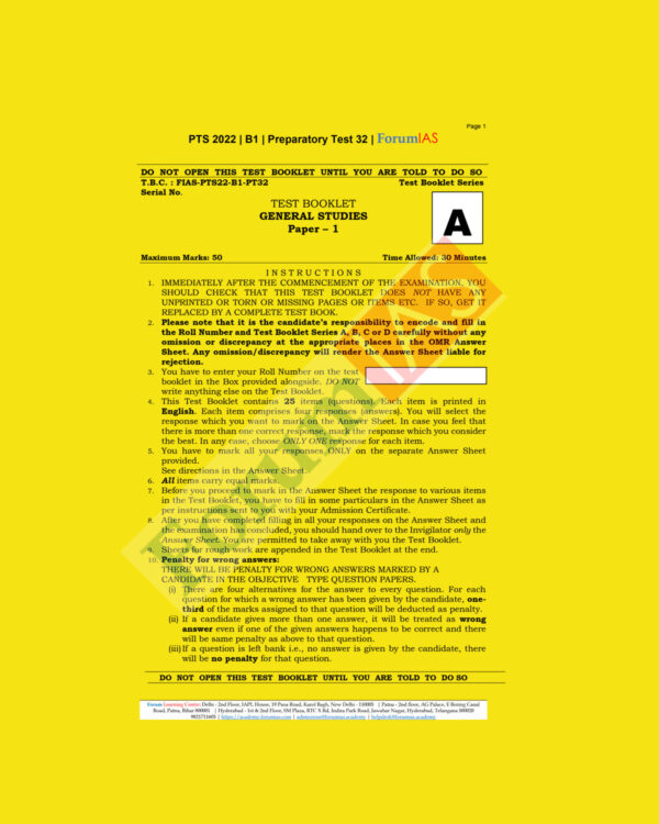 FORUM IAS 2022 PREPARATORY- TEST-32 (PTS-2022-BATCH-1) (BLACK &WHITE)