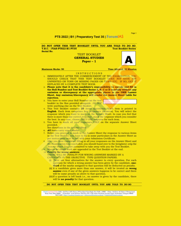 FORUM IAS 2022 PREPARATORY- TEST-35 (PTS-2022-BATCH-1) (BLACK &WHITE)