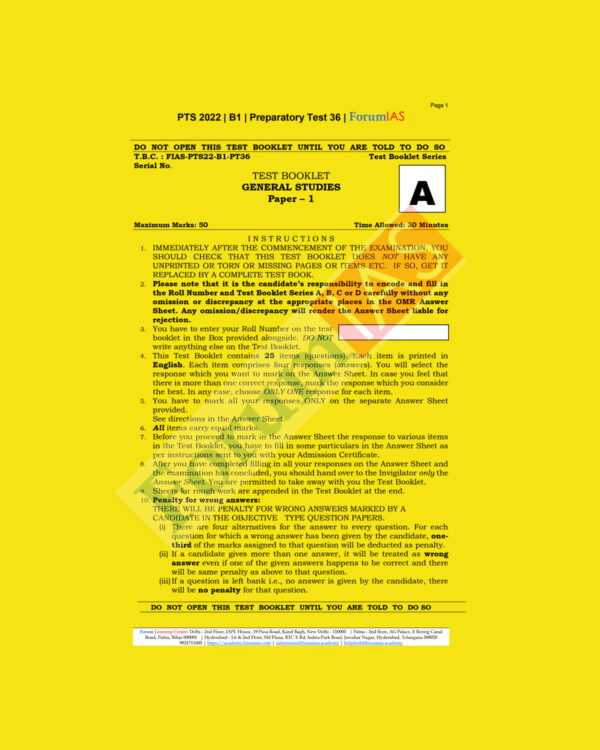 FORUM IAS 2022 PREPARATORY- TEST-36 (PTS-2022-BATCH-1) (BLACK &WHITE)
