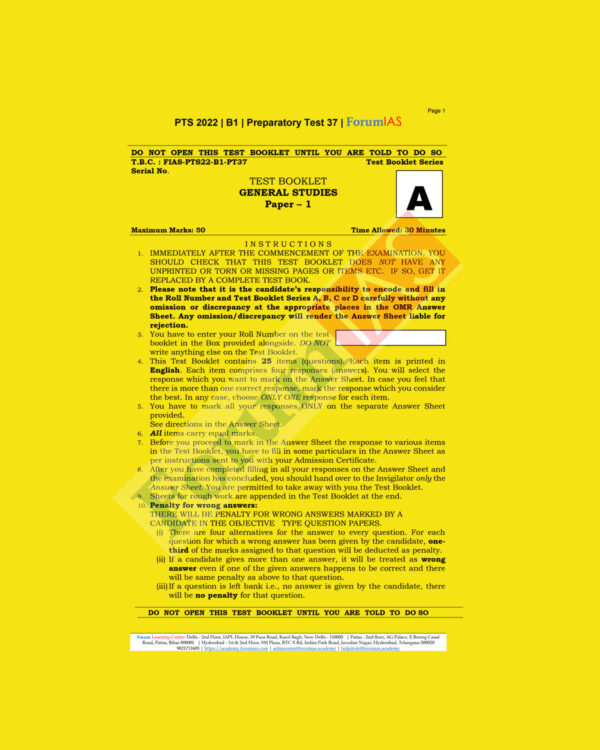 FORUM IAS 2022 PREPARATORY- TEST-37 (PTS-2022-BATCH-1) (BLACK &WHITE)