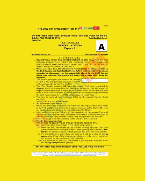 FORUM IAS 2022 PREPARATORY- TEST-41 (PTS-2022-BATCH-1) (BLACK &WHITE)