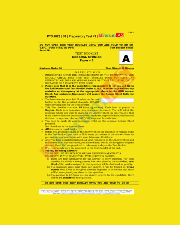 FORUM IAS 2022 PREPARATORY- TEST-43 (PTS-2022-BATCH-1) (BLACK &WHITE)