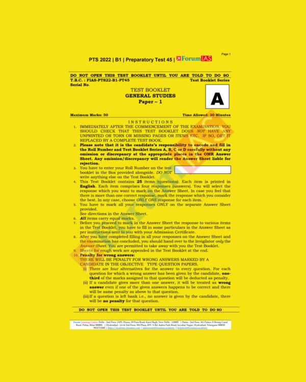 FORUM IAS 2022 PREPARATORY- TEST-45 (PTS-2022-BATCH-1) (BLACK &WHITE)