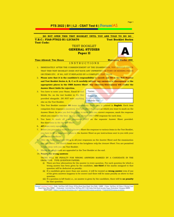 FORUM IAS 2022 PTS 2022 BATCH-B-1, L-2- CSAT-TEST-6 (BLACK & WHITE)
