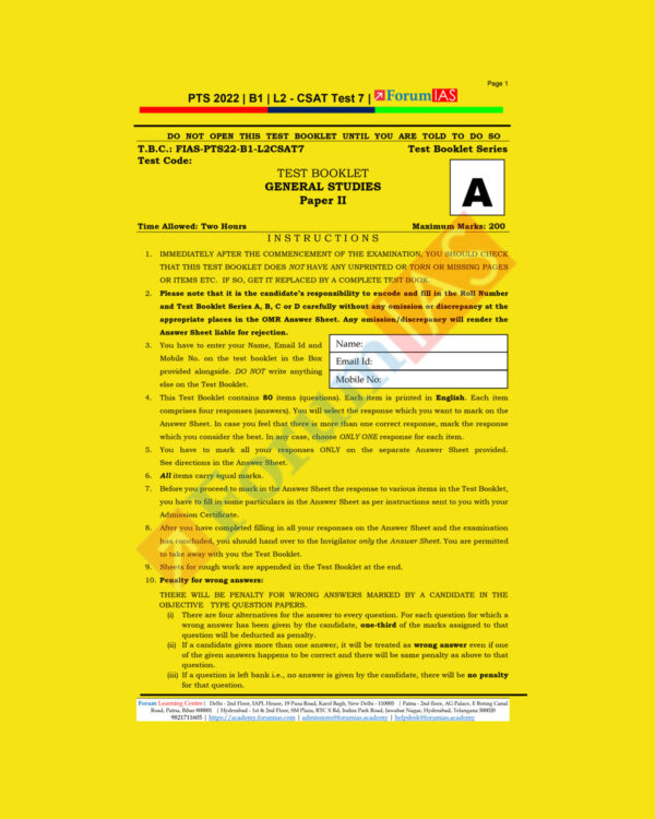 FORUM IAS 2022 PTS 2022 BATCH-B-1, L-2- CSAT-TEST-7 (BLACK & WHITE)