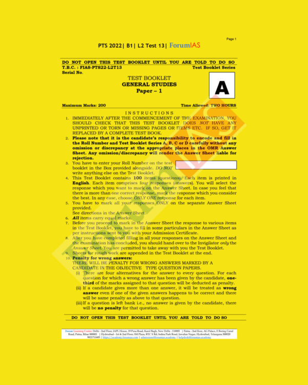 FORUM IAS 2022 PTS 2022 BATCH-B-1, L-2- GS-TEST-13 (BLACK & WHITE)