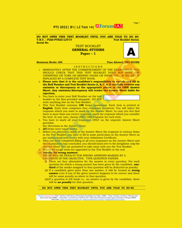 FORUM IAS 2022 PTS 2022 BATCH-B-1, L-2- GS TEST-14 (BLACK & WHITE)