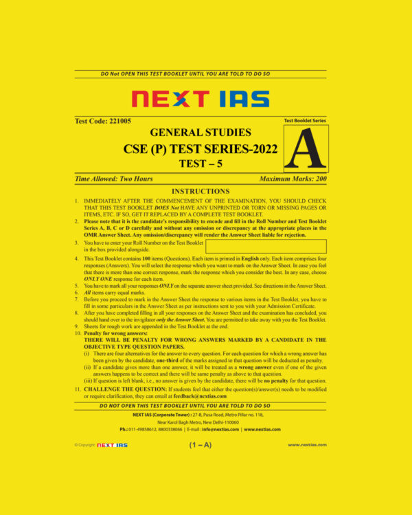 NEXTIAS 2022 TEST-5-(TEST CODE 221005)-GENERAL STUDIES CSE (P) TEST SERIES (BLACK & WHITE)
