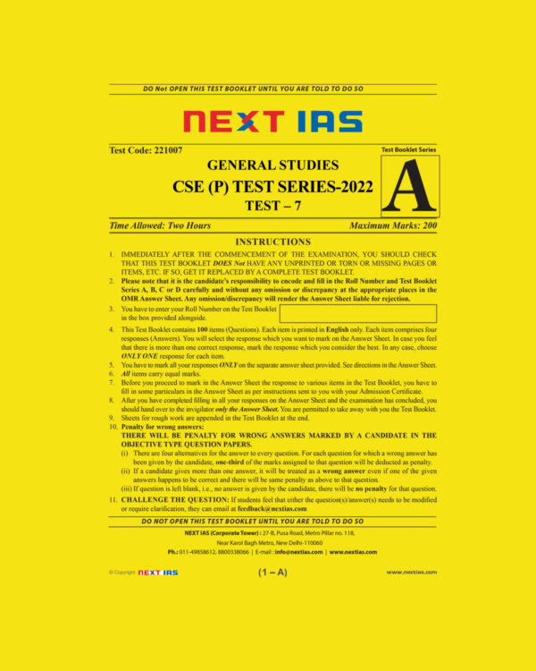 NEXTIAS 2022 TEST-7-(TEST CODE-221007)-GENERAL STUDIES CSE (P) TEST SERIES (BLACK & WHITE)