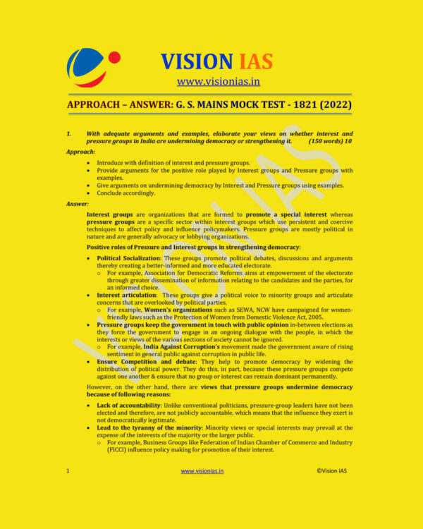 VISION IAS 2022 MODEL ANSWER APPROACH-ANSWER G.S MAINS MOCK TEST-1821 (2022) MODEL PAPER (BLANK & WHITE)