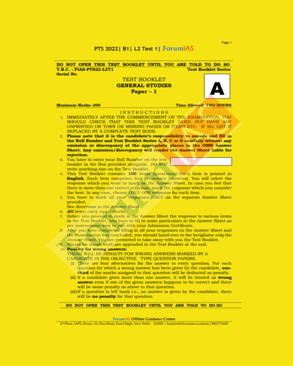 FORUM IAS 2022 PTS 2021 BATCH-B-1, L-2- GS-TEST-1 (BLACK & WHITE)