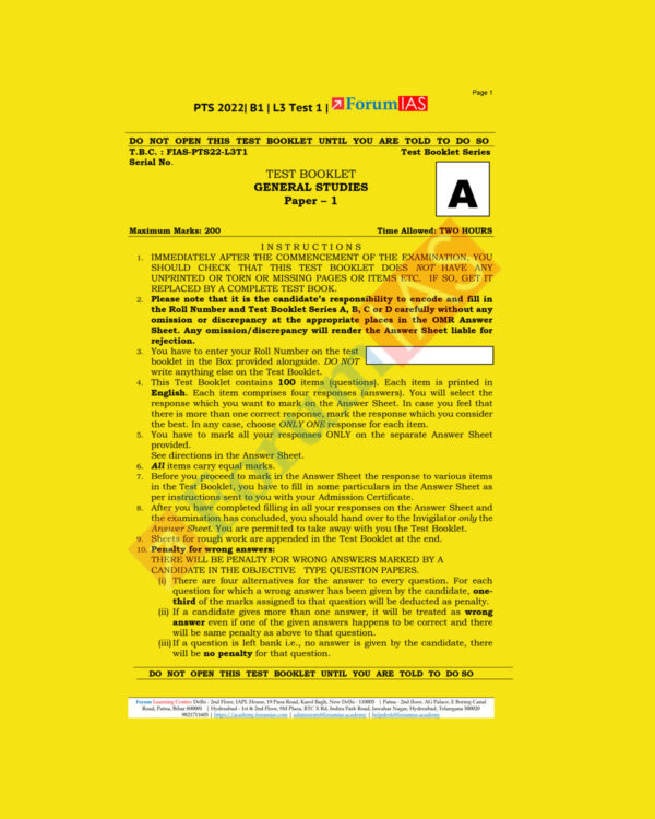 FORUM IAS GENERAL STUDIES 2022- PTS 2022 BATCH-B-1, L-3- GS-TEST-02 (BLACK & WHITE)