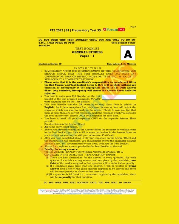 FORUM IAS 2022 PREPARATORY- TEST-55 (PTS-2022-BATCH-1) (BLACK &WHITE)