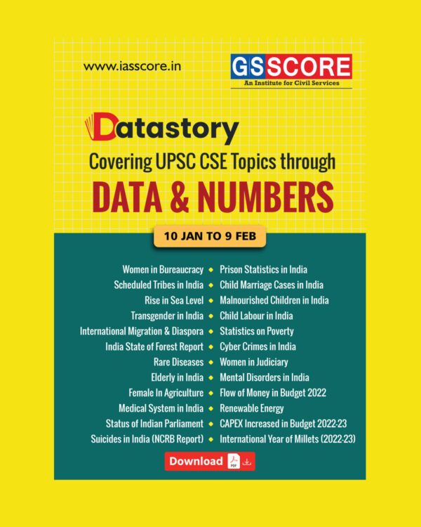 GS SCORE PRELIMS SAMPOORNA 2022 DATASTORY COVERING UPSC CSE TOPICS THROUGH DATA & NUMBERS (PART-2- 10 DECEMBER TO 9 FEBRUARY) (BLACK & WHITE)