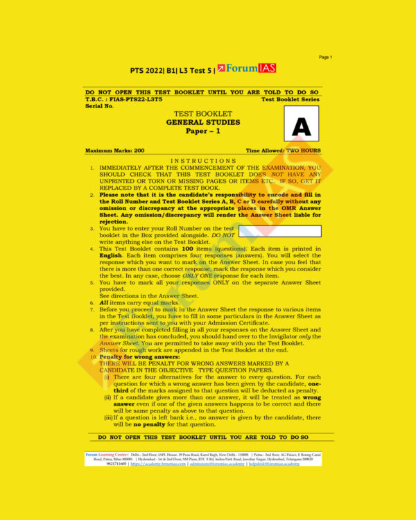 FORUM IAS 2022 PTS GENERAL STUDIES BATCH-1 -B-1, L-3- GS-TEST-5 (BLACK & WHITE)