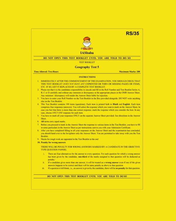 IAS BABA 2022 AIPTS TEST-5 (GEOGRAPHY ) 2022 (BLACK & WHITE)