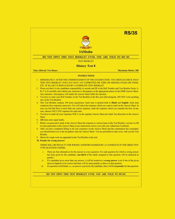 IAS BABA 2022 AIPTS TEST-8 (HISTORY ) 2022 (BLACK & WHITE)