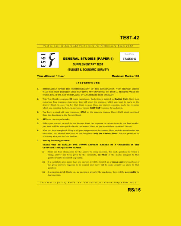 RAU’S IAS 2022 GENERAL STUDIES TEST-42 (CURRENT AFFAIRS –FEBRUARY-2022 ) (BLACK & WHITE)