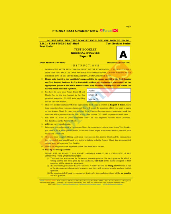 FORUM IAS 2022 SIMULATOR TESTS TEST-6 (CSAT) (BLACK & WHITE)