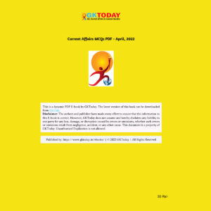 GKTODAY CURRENT AFFAIR QUIZ APRIL  2022 (BLACK & WHITE)