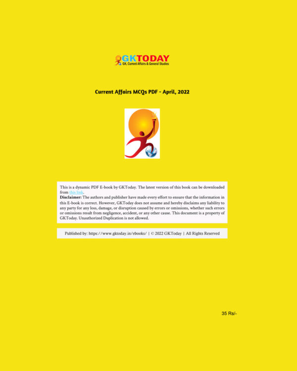 GKTODAY CURRENT AFFAIR QUIZ APRIL  2022 (BLACK & WHITE)