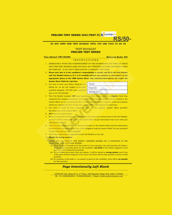 LEVELUP IAS 2022 PRELIMS TEST SERIES TEST-1 TO TEST-23 (BLACK & WHITE)