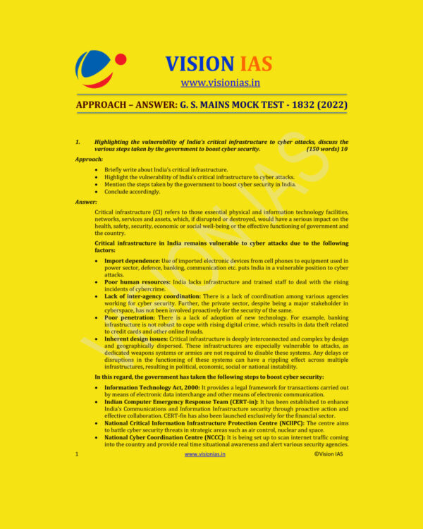 VISION IAS 2022 MODEL ANSWERS GS MOCK TEST-1832 (2022) (MODEL PAPERS ) (BLACK & WHITE)