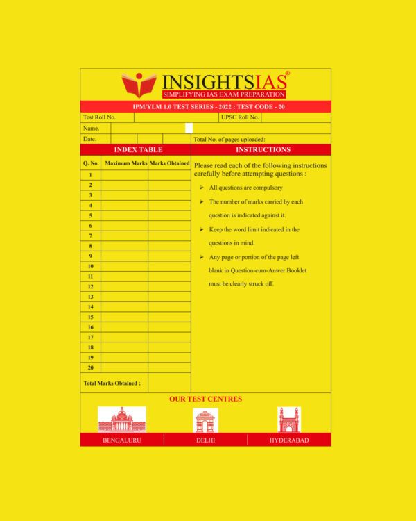 INSIGHTS IAS INSIGHTS ONINDIA 2022 QCA (QUESTION CUM ANSWER BOOKLET) TEST-20 (BLACK & WHITE)