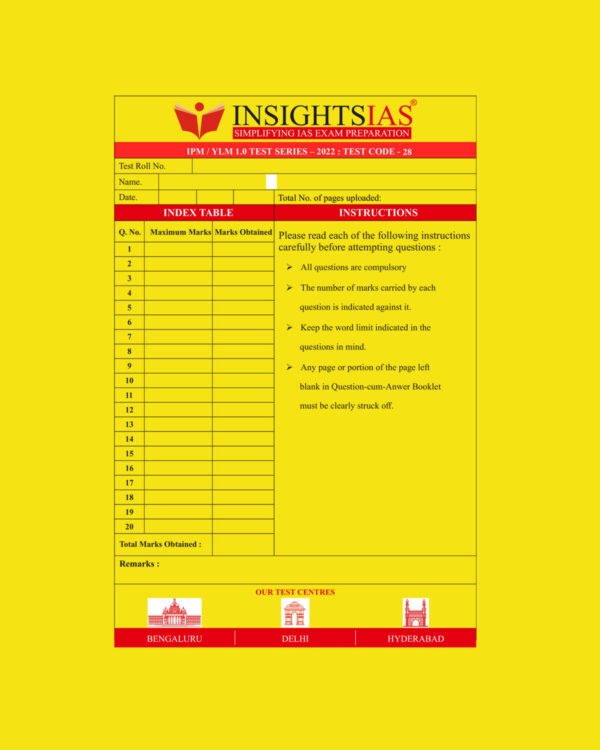 INSIGHTS IAS INSIGHTS ONINDIA 2022 QCA (QUESTION CUM ANSWER BOOKLET) TEST-28 (BLACK & WHITE)