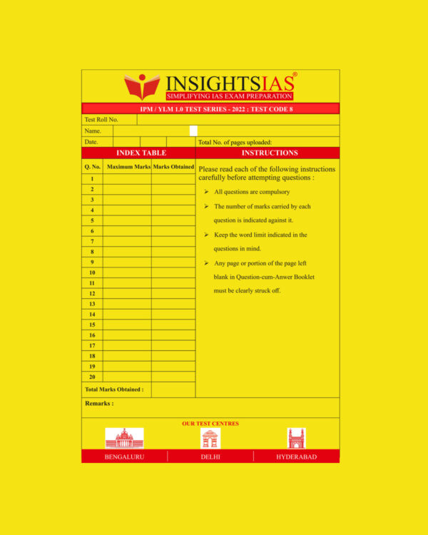 INSIGHTS IAS INSIGHTS ONINDIA 2022 QCA(QUESTION CUM ANSWER BOOKLET) TEST-8 (BLACK & WHITE)