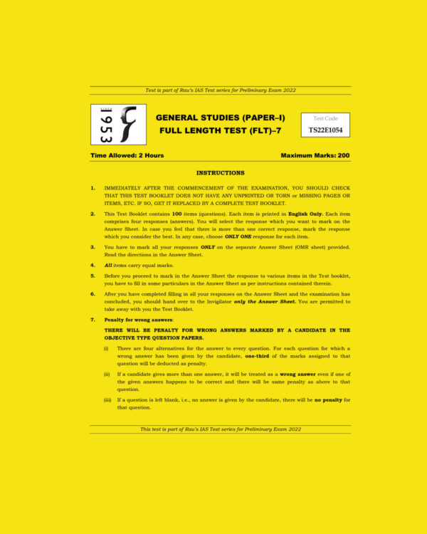 RAU’S IAS 2022 GENERAL STUDIES TEST-49 (FULL LENGTH TEST -7) (BLACK & WHITE)