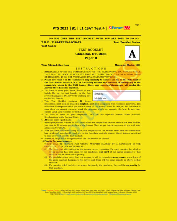 FORUMIAS PTS 2023 TEST-4 (BATCH-1 LEVEL 1) CSAT 2023 (BLACK  & WHITE)
