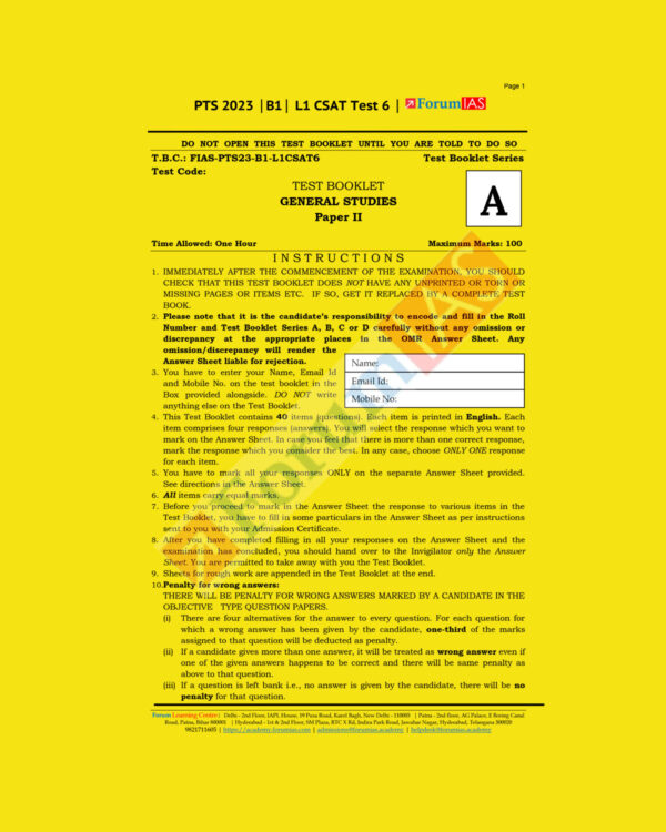 FORUMIAS PTS 2023 TEST-6 (BATCH-1 LEVEL 1) CSAT 2023 (BLACK  & WHITE)