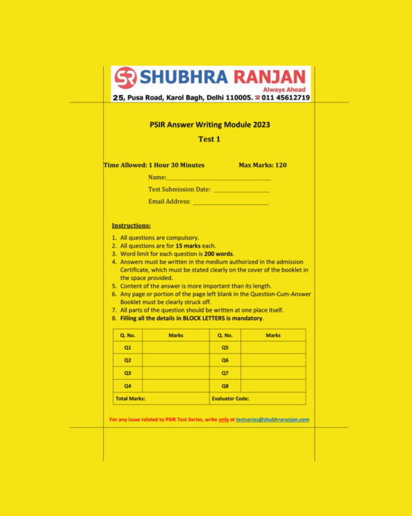 SHUBHRA RANJAN 2023 QCA TEST-1 TO TEST-17 POLITICAL SCIENCE (PSIR ANSWERS WRITING MODULE 2023) (QUESTION-CUM-ANSWER) (BLACK & WHITE) GROUPED