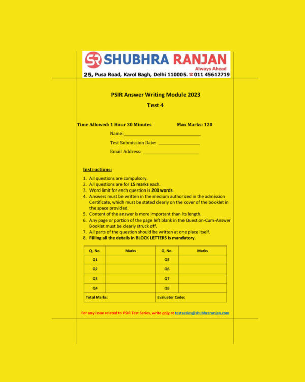 SHUBHRA RANJAN 2023 QCA TEST-4 POLITICAL SCIENCE (PSIR ANSWERS WRITING MODULE 2023) (QUESTION-CUM-ANSWER) (BLACK & WHITE)