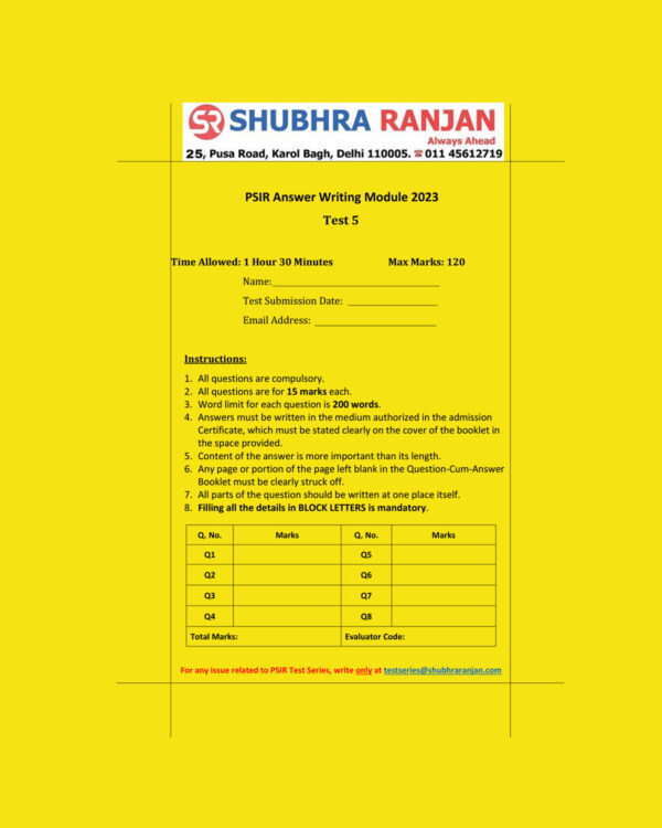 SHUBHRA RANJAN 2023 QCA TEST-5 POLITICAL SCIENCE (PSIR ANSWERS WRITING MODULE 2023) (QUESTION-CUM-ANSWER) (BLACK & WHITE)