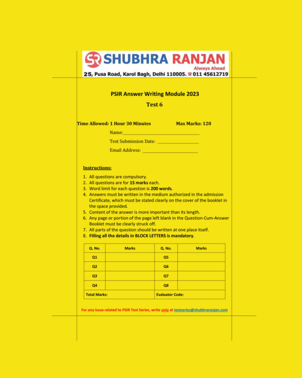SHUBHRA RANJAN 2023 QCA TEST-6 POLITICAL SCIENCE (PSIR ANSWERS WRITING MODULE 2023) (QUESTION-CUM-ANSWER) (BLACK & WHITE)