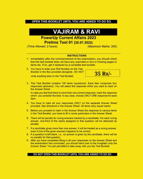 VAJIRAM & RAVI 2023 TEST-1 (POWER UP CURRENT AFFAIRS 2023- PRELIMS ) (BLACK & WHITE)