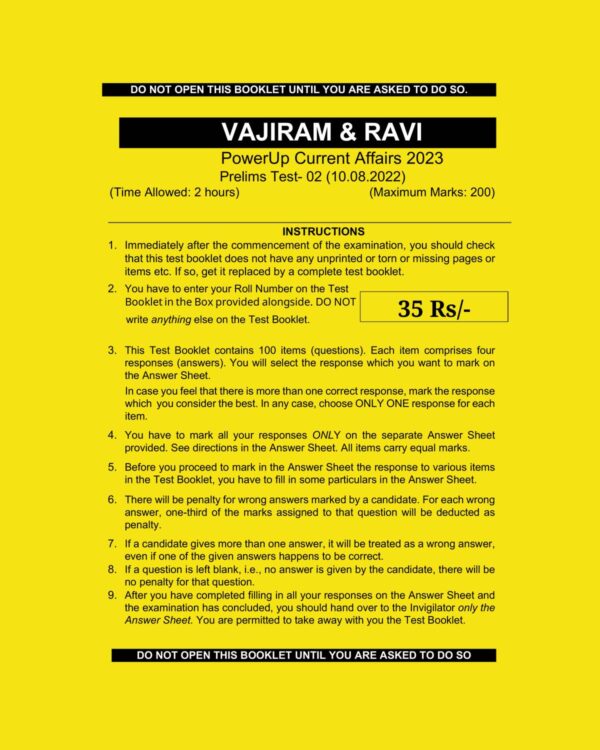 VAJIRAM & RAVI 2023 TEST-2 (POWERUP CURRENT AFFAIRS 2023- PRELIMS ) (BLACK & WHITE)